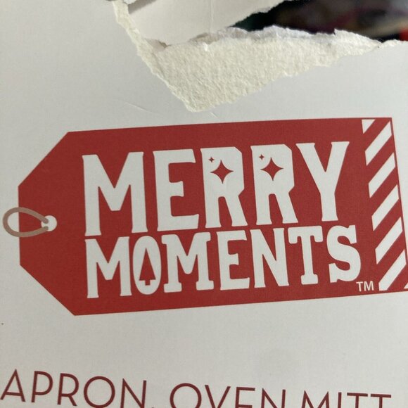 Apron Set Christmas Holiday Baking Oven Mitt Potholder Kitchen Merry Moments - Picture 5 of 11